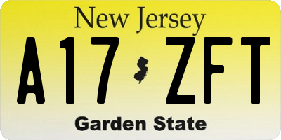 NJ license plate A17ZFT