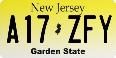 NJ license plate A17ZFY