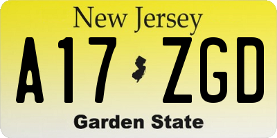 NJ license plate A17ZGD