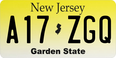 NJ license plate A17ZGQ