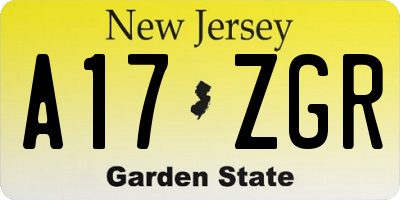 NJ license plate A17ZGR