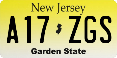 NJ license plate A17ZGS