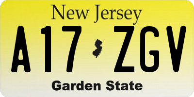 NJ license plate A17ZGV