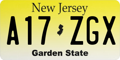 NJ license plate A17ZGX