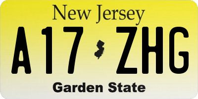 NJ license plate A17ZHG