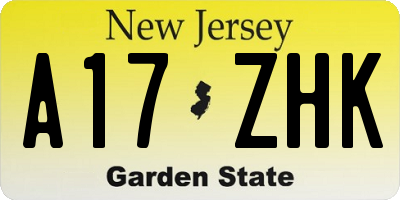 NJ license plate A17ZHK