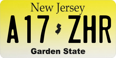NJ license plate A17ZHR