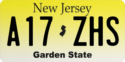 NJ license plate A17ZHS