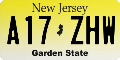 NJ license plate A17ZHW