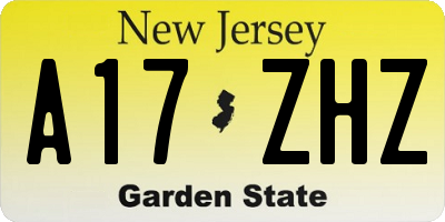 NJ license plate A17ZHZ