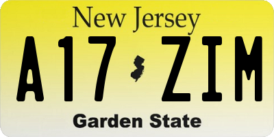 NJ license plate A17ZIM