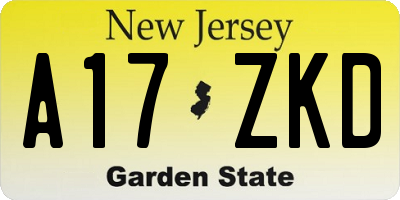 NJ license plate A17ZKD