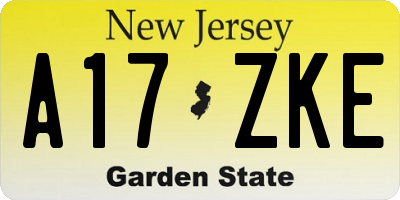 NJ license plate A17ZKE