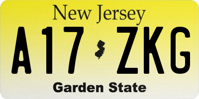 NJ license plate A17ZKG