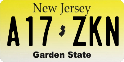 NJ license plate A17ZKN