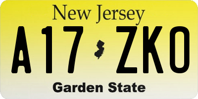 NJ license plate A17ZKO