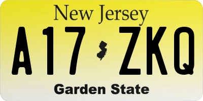 NJ license plate A17ZKQ