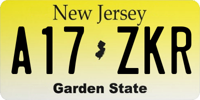 NJ license plate A17ZKR