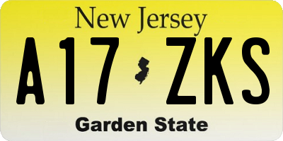 NJ license plate A17ZKS