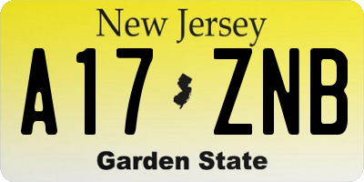 NJ license plate A17ZNB