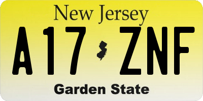 NJ license plate A17ZNF