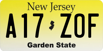 NJ license plate A17ZOF