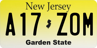 NJ license plate A17ZOM