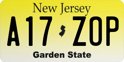 NJ license plate A17ZOP