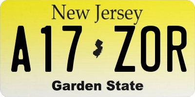 NJ license plate A17ZOR