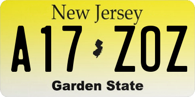 NJ license plate A17ZOZ