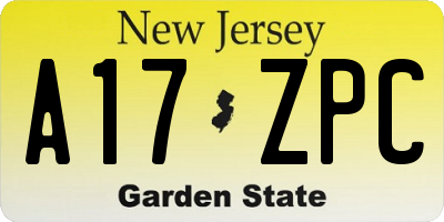 NJ license plate A17ZPC