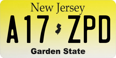 NJ license plate A17ZPD