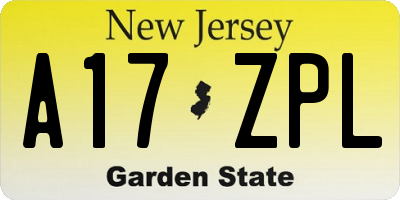 NJ license plate A17ZPL