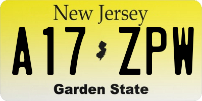 NJ license plate A17ZPW