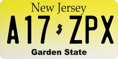 NJ license plate A17ZPX