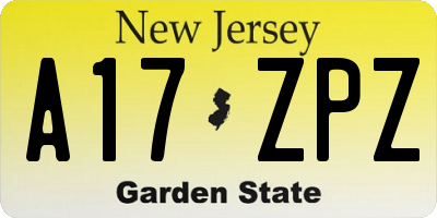 NJ license plate A17ZPZ