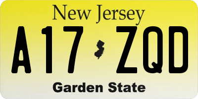 NJ license plate A17ZQD