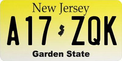 NJ license plate A17ZQK