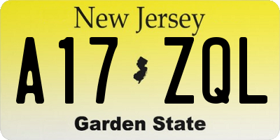 NJ license plate A17ZQL