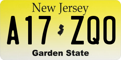 NJ license plate A17ZQO