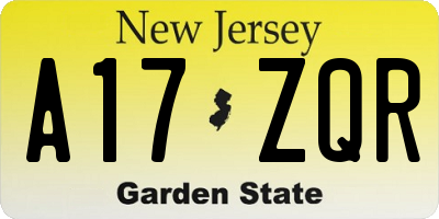 NJ license plate A17ZQR