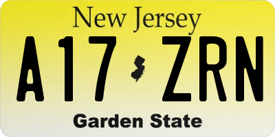 NJ license plate A17ZRN