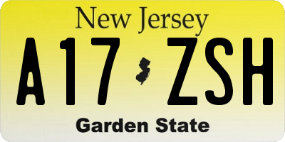 NJ license plate A17ZSH