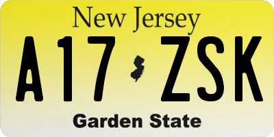 NJ license plate A17ZSK