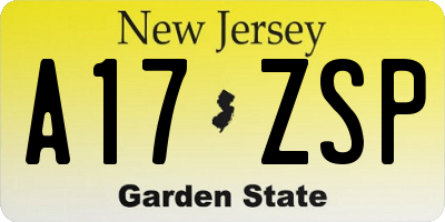 NJ license plate A17ZSP