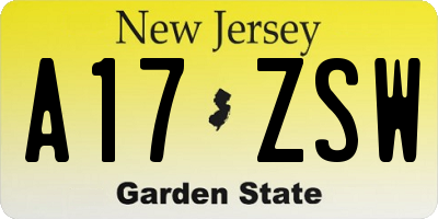 NJ license plate A17ZSW
