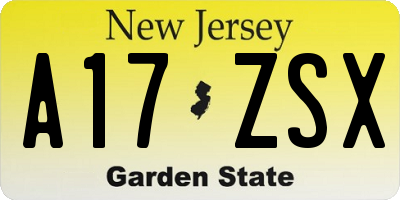 NJ license plate A17ZSX