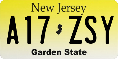 NJ license plate A17ZSY