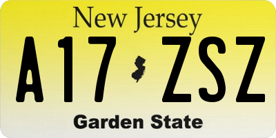 NJ license plate A17ZSZ