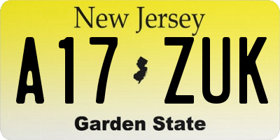 NJ license plate A17ZUK